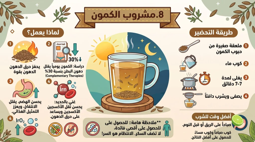 أفضل مشروبات لحرق دهون البطن